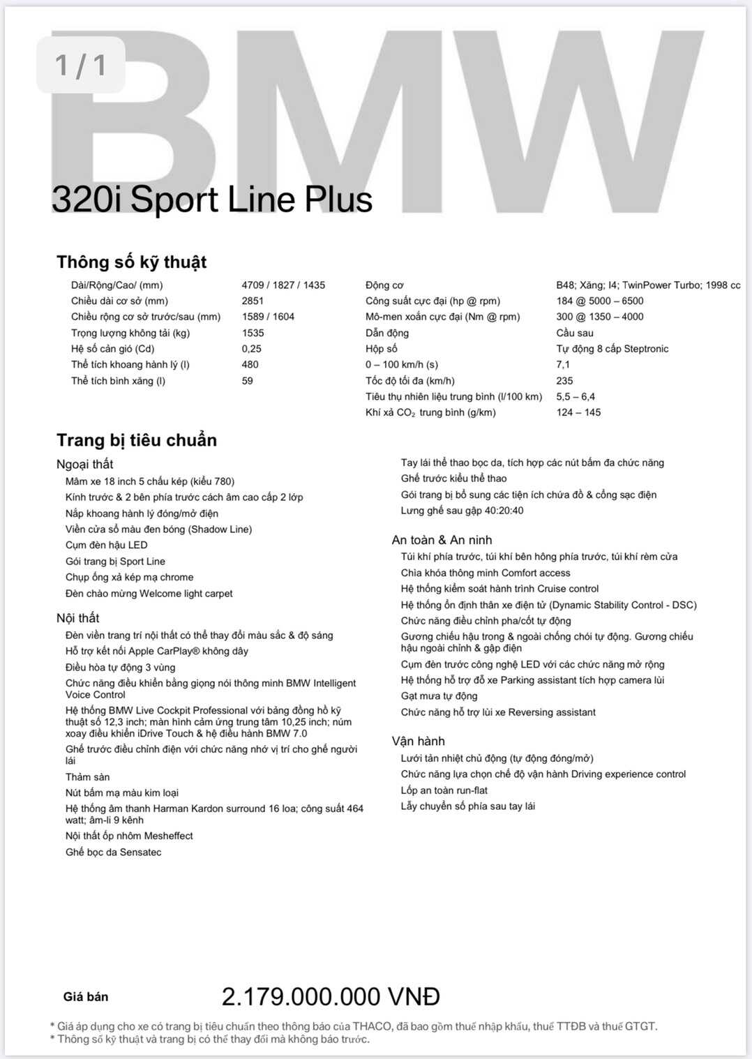 Thống số kỹ thuật BMW 320i Sport Line Plus