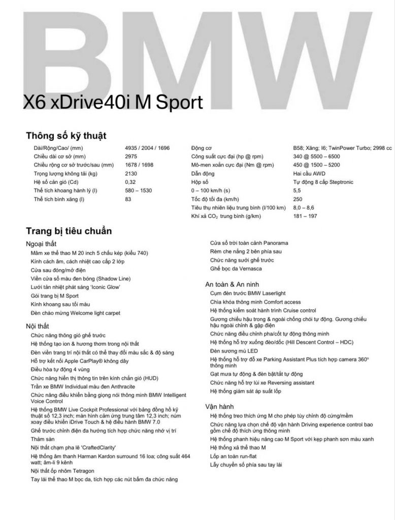  Thông Số BMW X6 Msport.